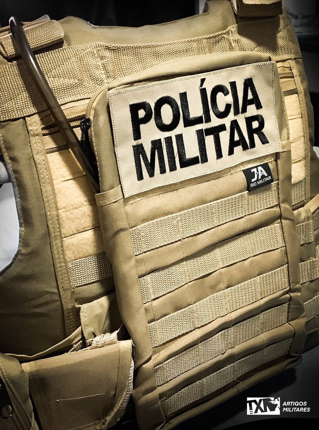 Patch Bordado Grande para Coletes Polícia Militar Caqui com Velcro (Costacaca)